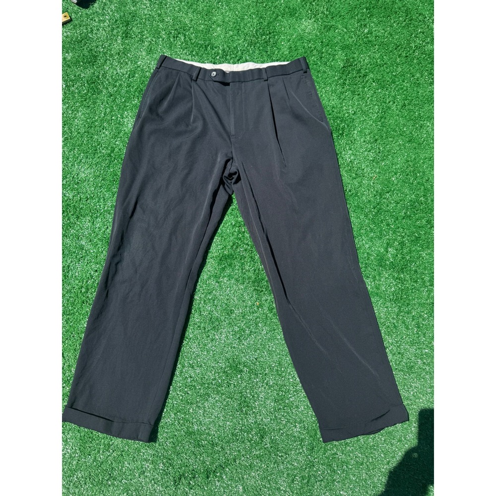 Brooks Brothers Mens Black Pleated Cuffed Dress Pants Trousers 35x31